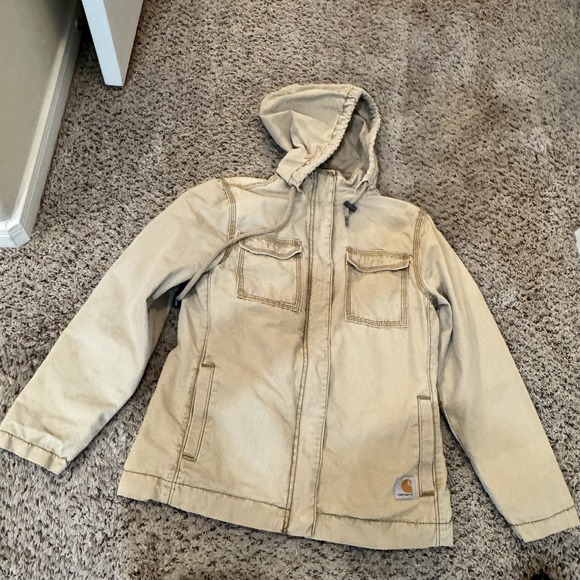 Carhartt Canvas Hooded Jacket Tan Quilted Lined Zip Front Women's XS (0/2) - Picture 8 of 16